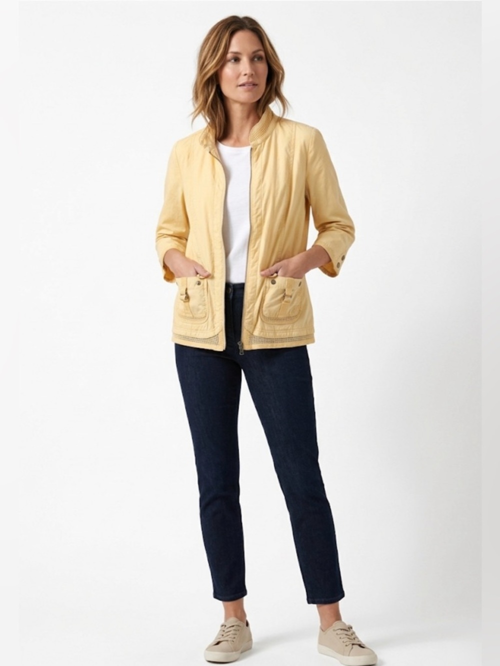 Chico's Yellow Lightweight Lattice-Trim Utility Jacket - Size 0 (Small)
